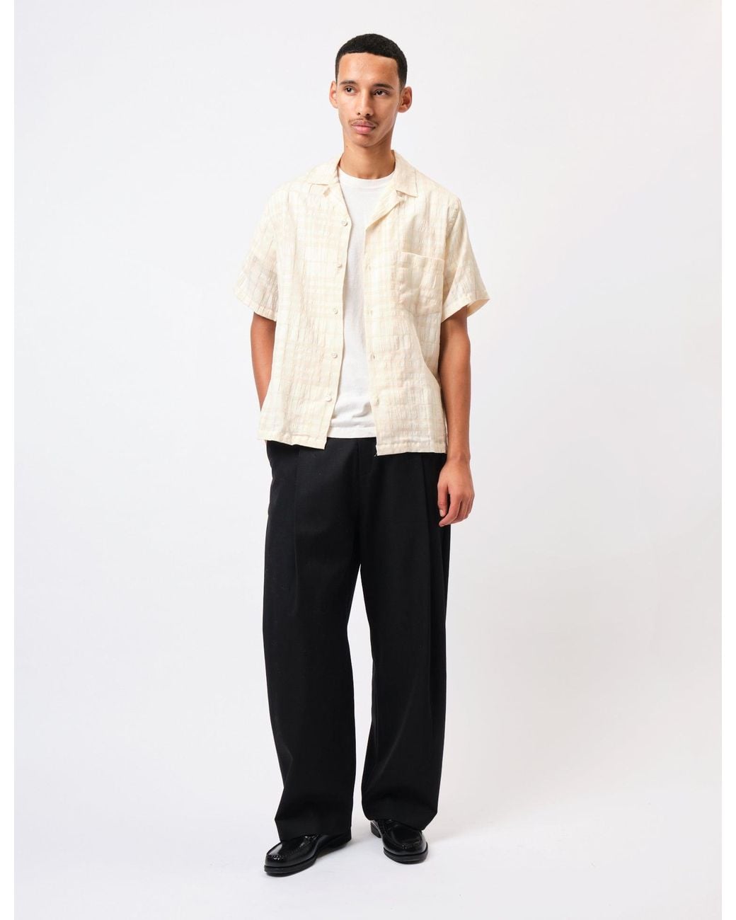 Portuguese Flannel White Malcom Short Sleeve Shirt for men
