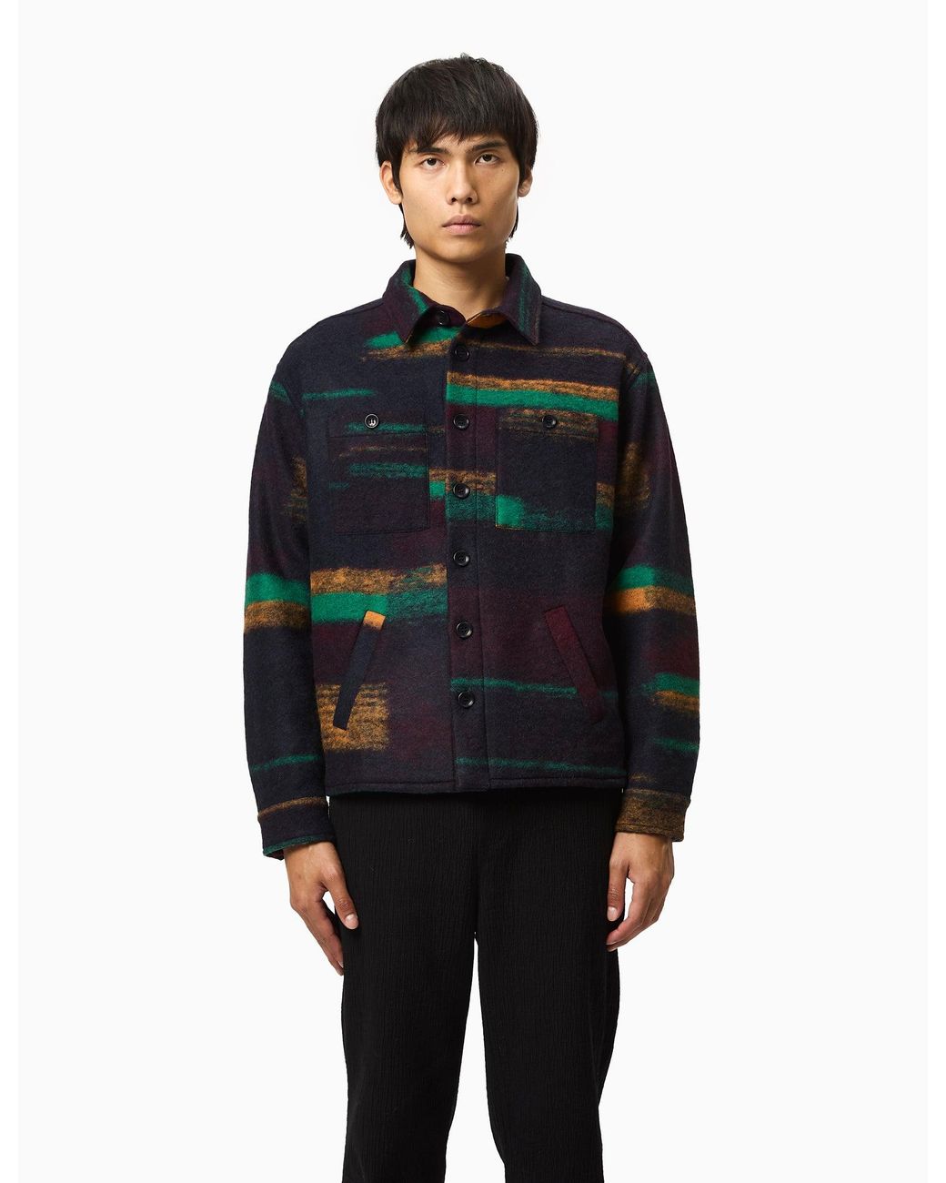 Percival Blue Lacquer Stripe Blanket Overshirt (Wool) for men