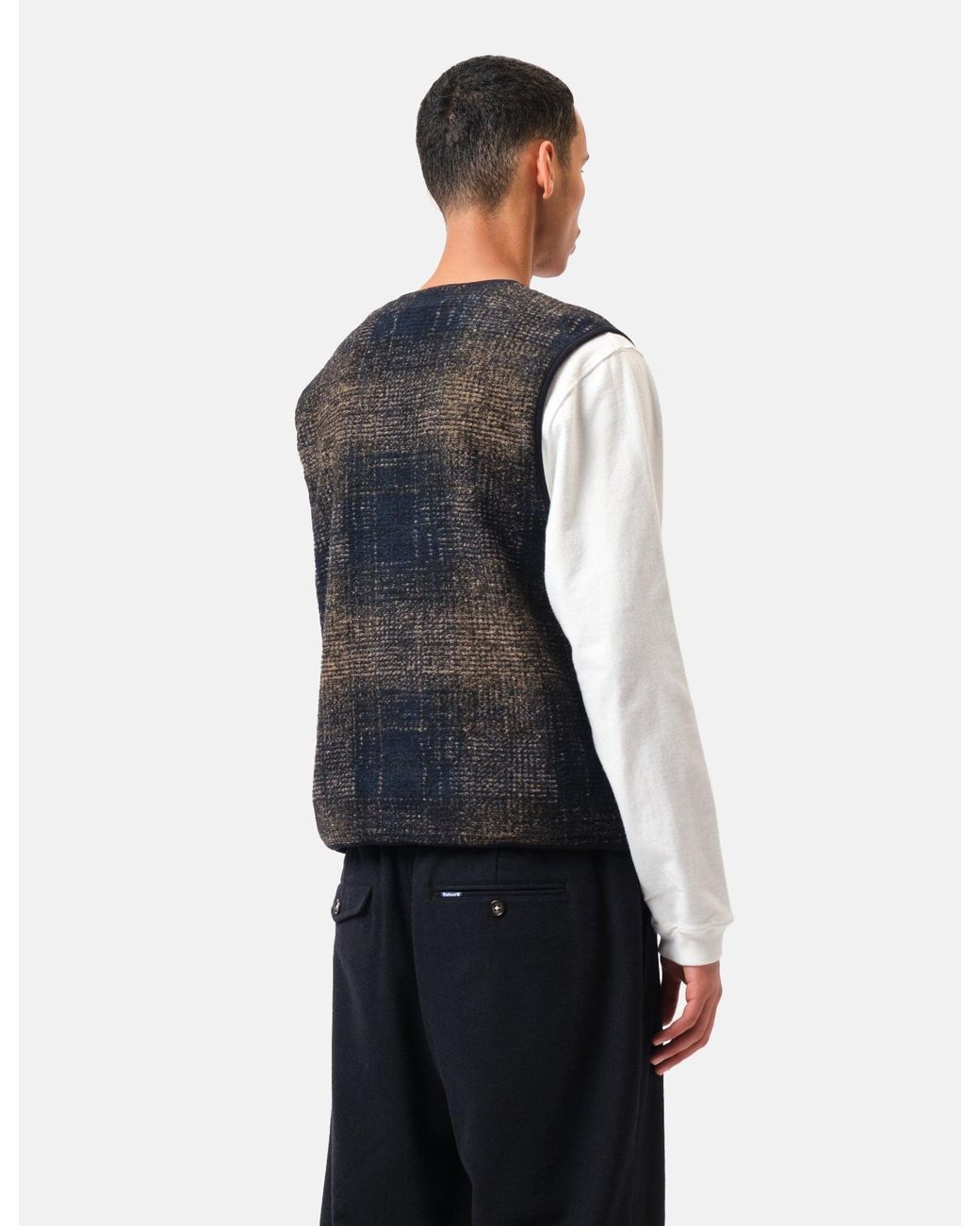 Universal Works Blue Zip Gilet (Deca Check) for men