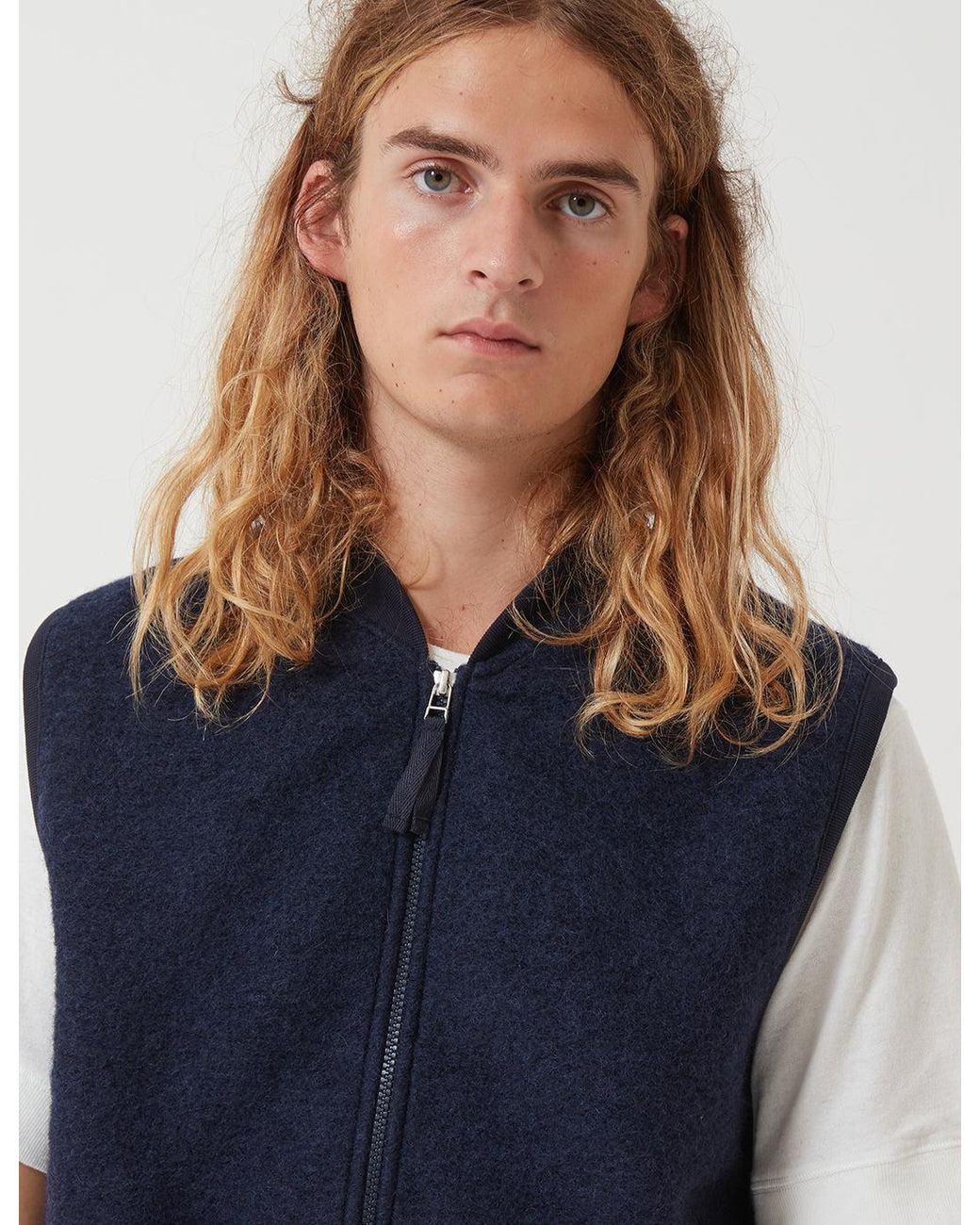 Universal Works Blue Fleece Zip Gilet for men