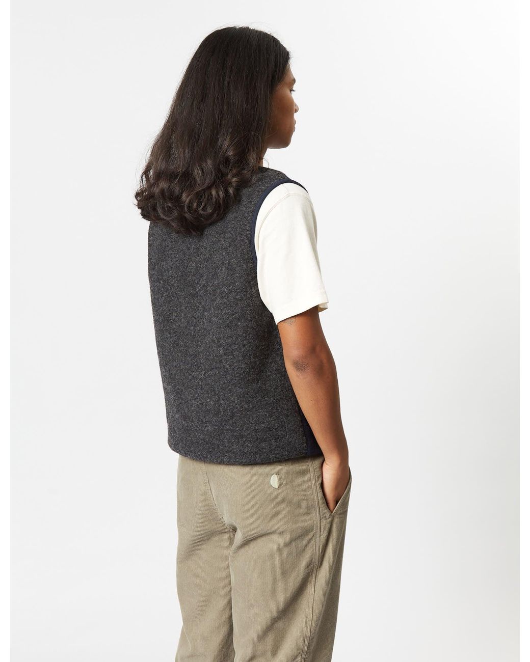 Universal Works Blue Mixed Zip Gilet for men