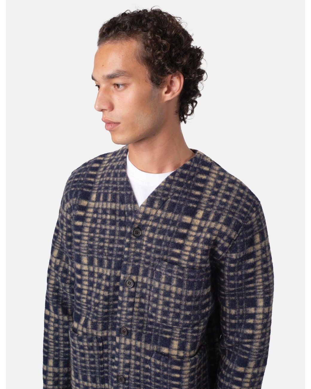 Universal Works Blue Cardigan (Telepass Fleece) for men