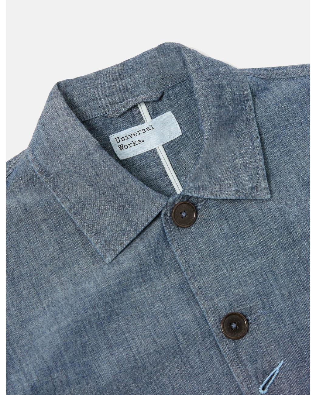 Universal Works Blue Patched Bakers Jacket (Chambray/Hickory) for men