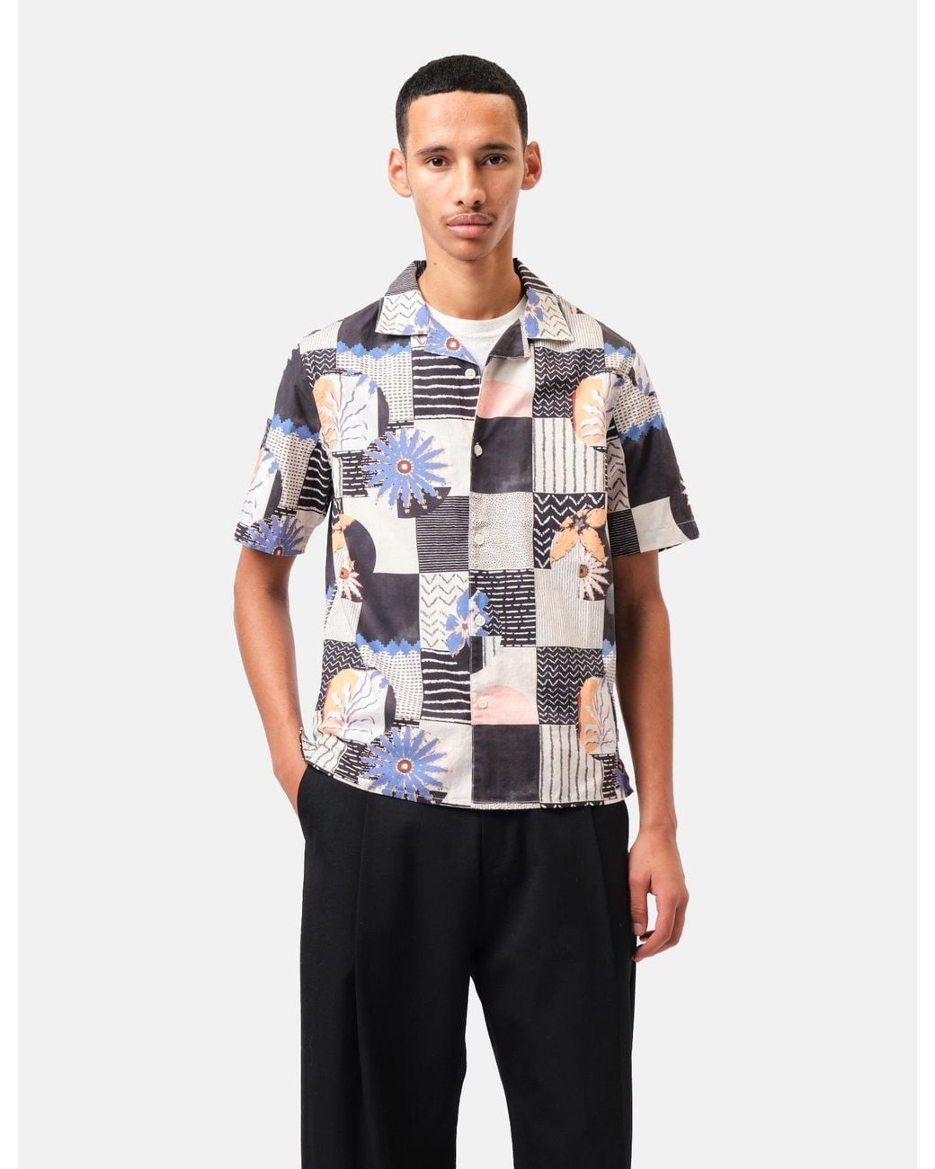 Wax London White Didcot Short Sleeve Shirt (Striped Dobby) for men