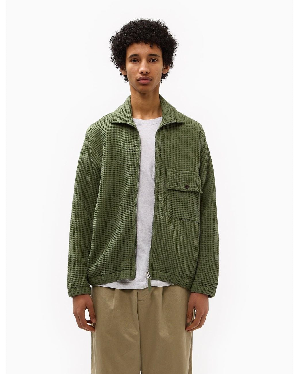 Universal Works Green Waffle Track Top for men