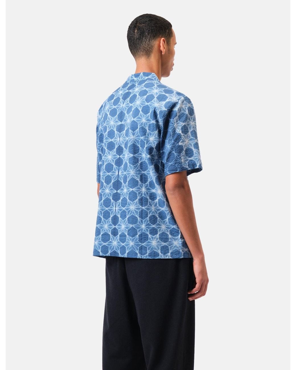 Universal Works Blue Road Shirt (Needle Tye N Dye) for men