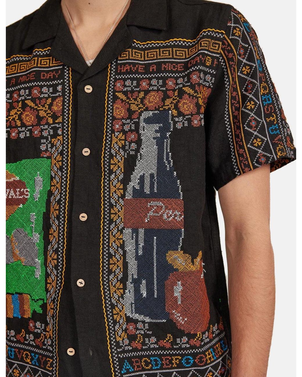 Percival Green Meal Deal Cross Stitch Linen Shirt for men