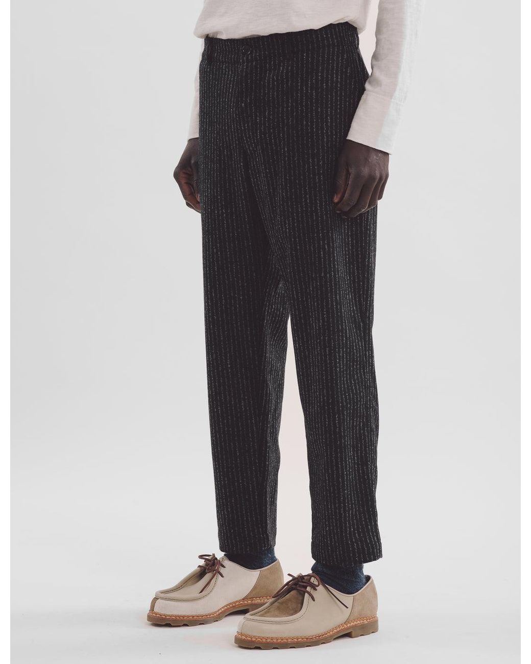 YMC Gray Hand Me Down Stripe Trousers (Wool) for men