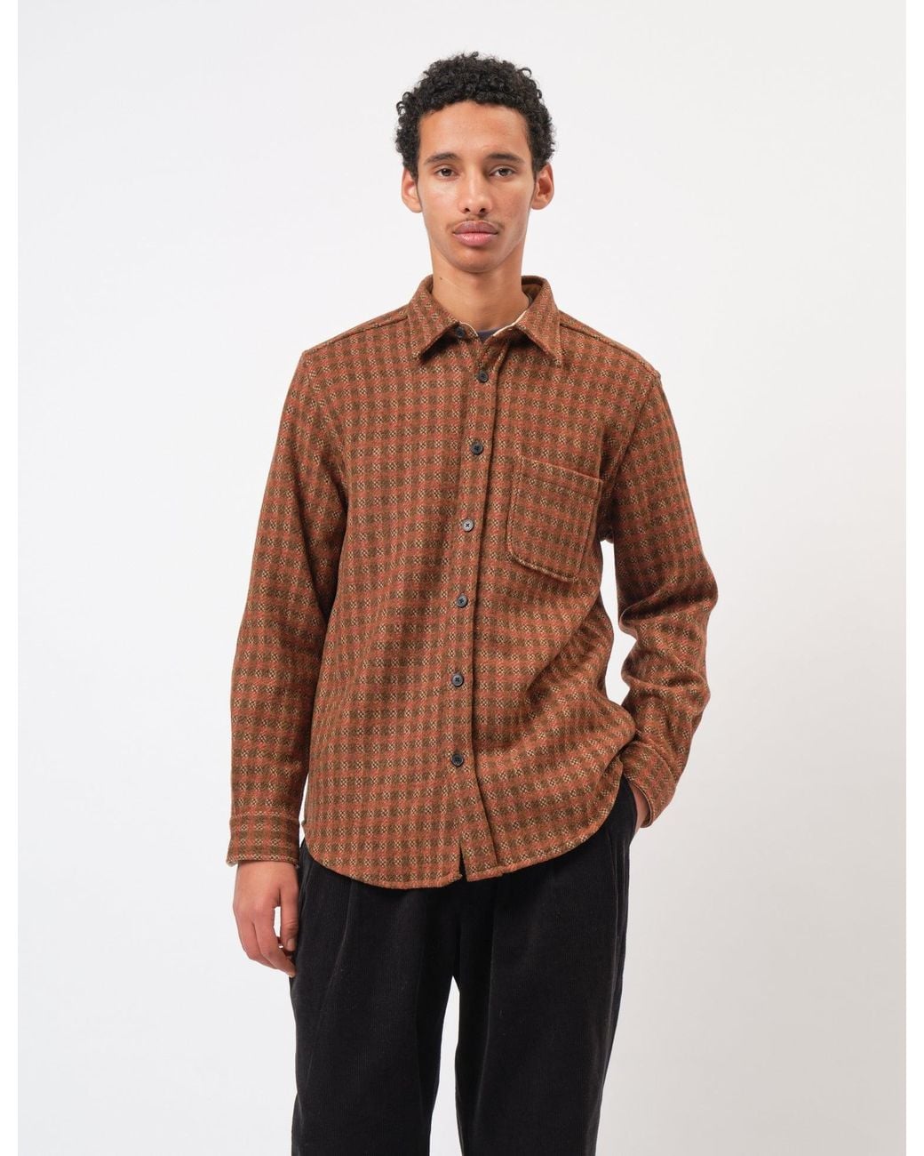 Portuguese Flannel Brown Merino Tweed Shirt for men
