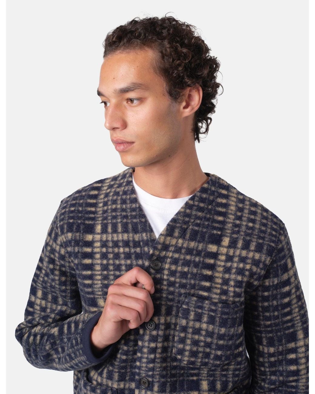 Universal Works Blue Cardigan (Telepass Fleece) for men