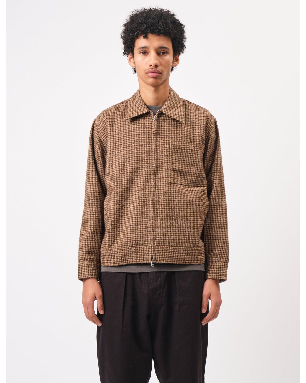 Universal Works Brown Rose Bowl Jacket (Houndstooth Tweed) for men