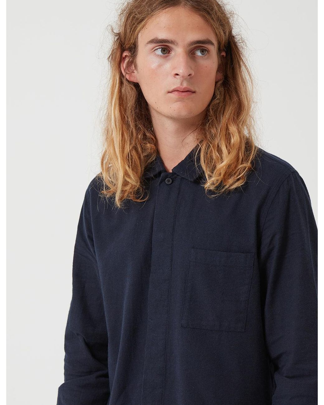 Folk Blue Folk Patch Shirt (Flannel Cotton) for men