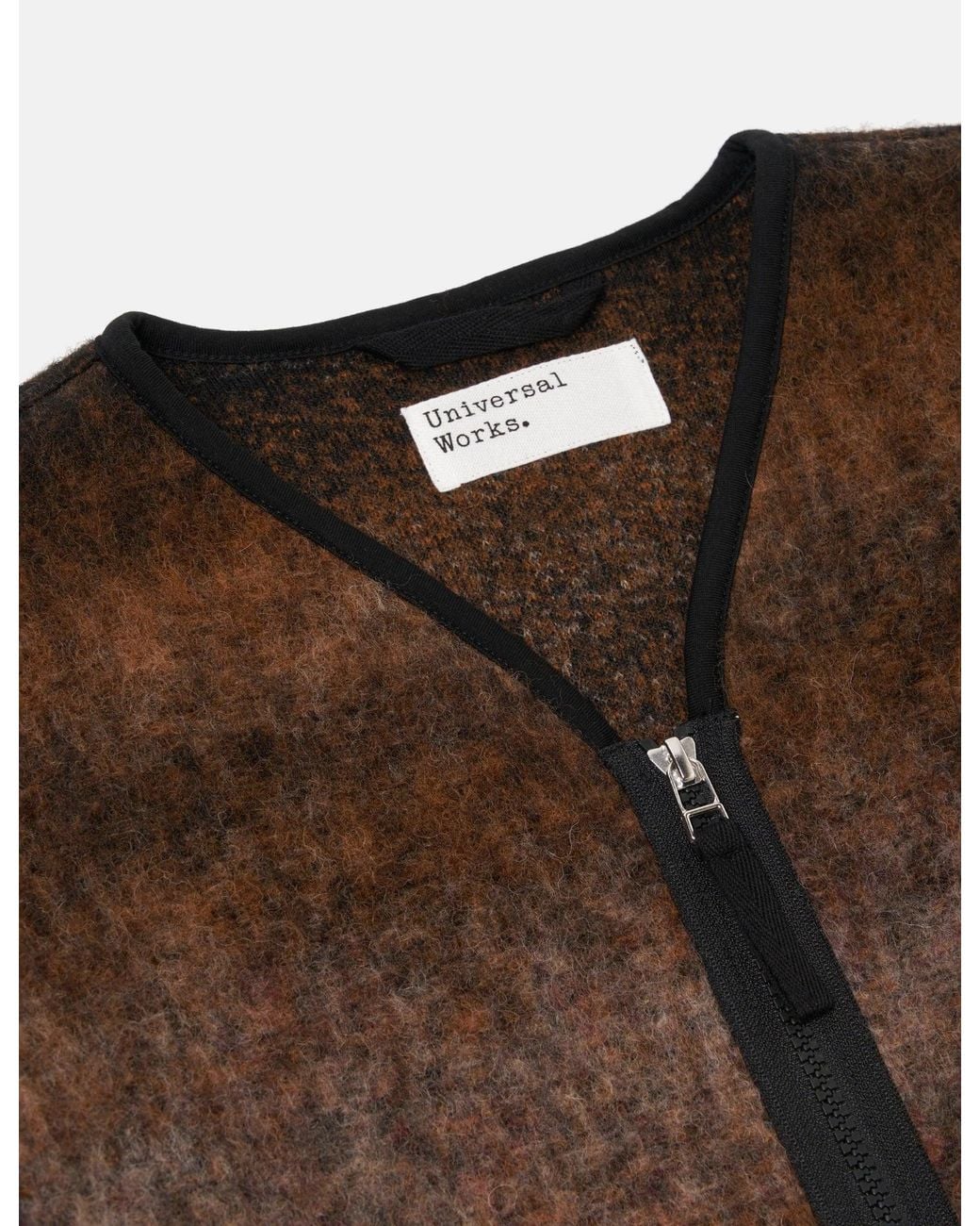 Universal Works Brown Zip Liner Fleece Jacket (Ombre) for men