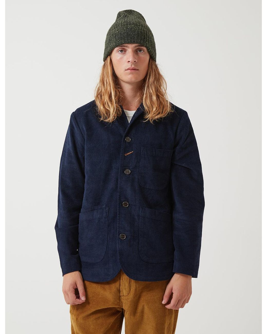 Universal Works Blue Long Watch Fleck Beanie Hat for men