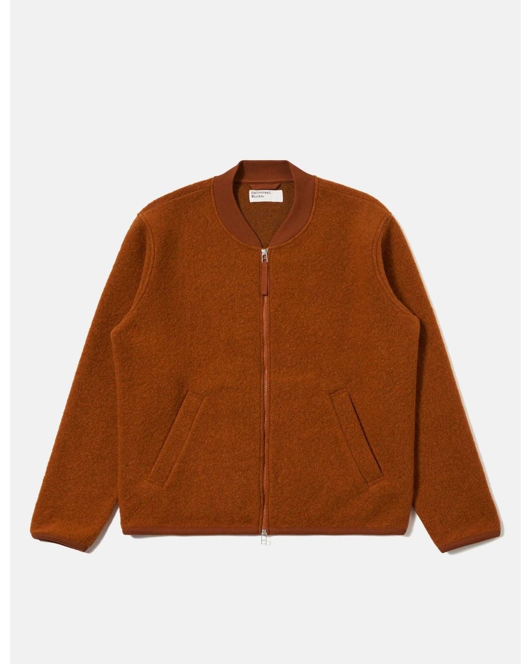 Universal Works Orange Zip Bomber Jacket (Wool Fleece) for men