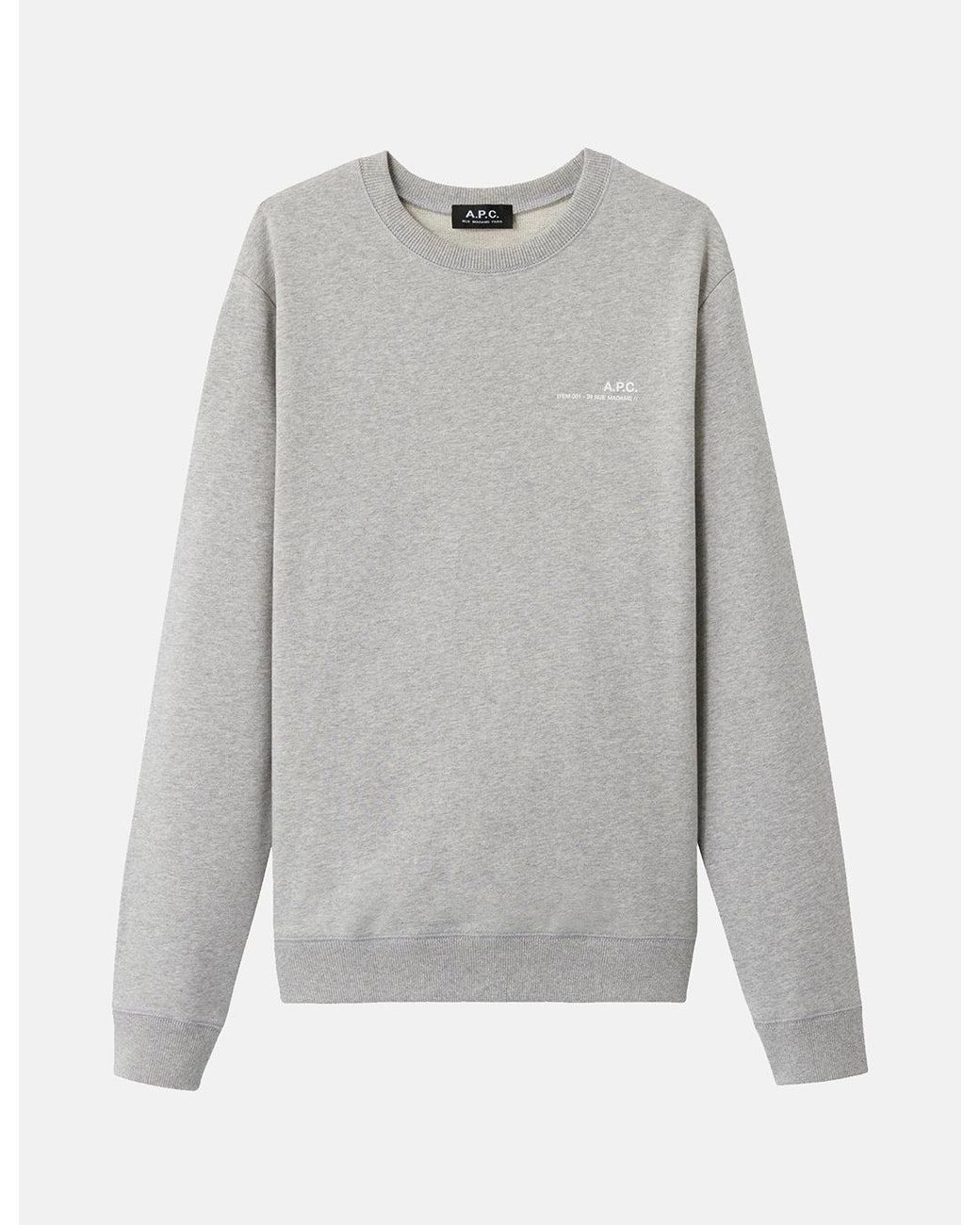 A.P.C. Gray Chest Logo Sweatshirt (39 Rue Madame) for men