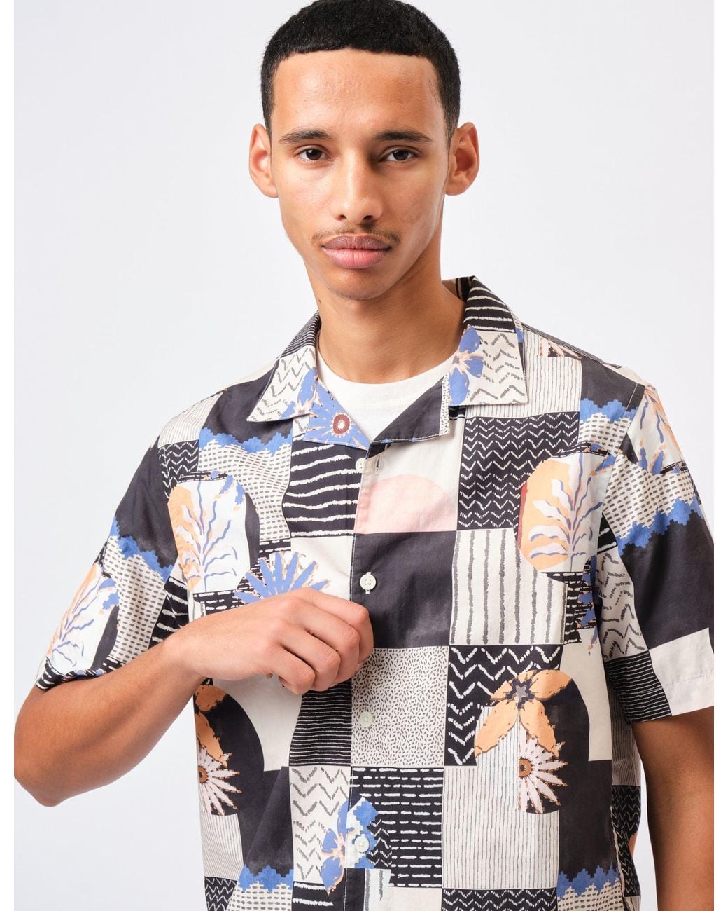 Wax London White Didcot Short Sleeve Shirt (Striped Dobby) for men