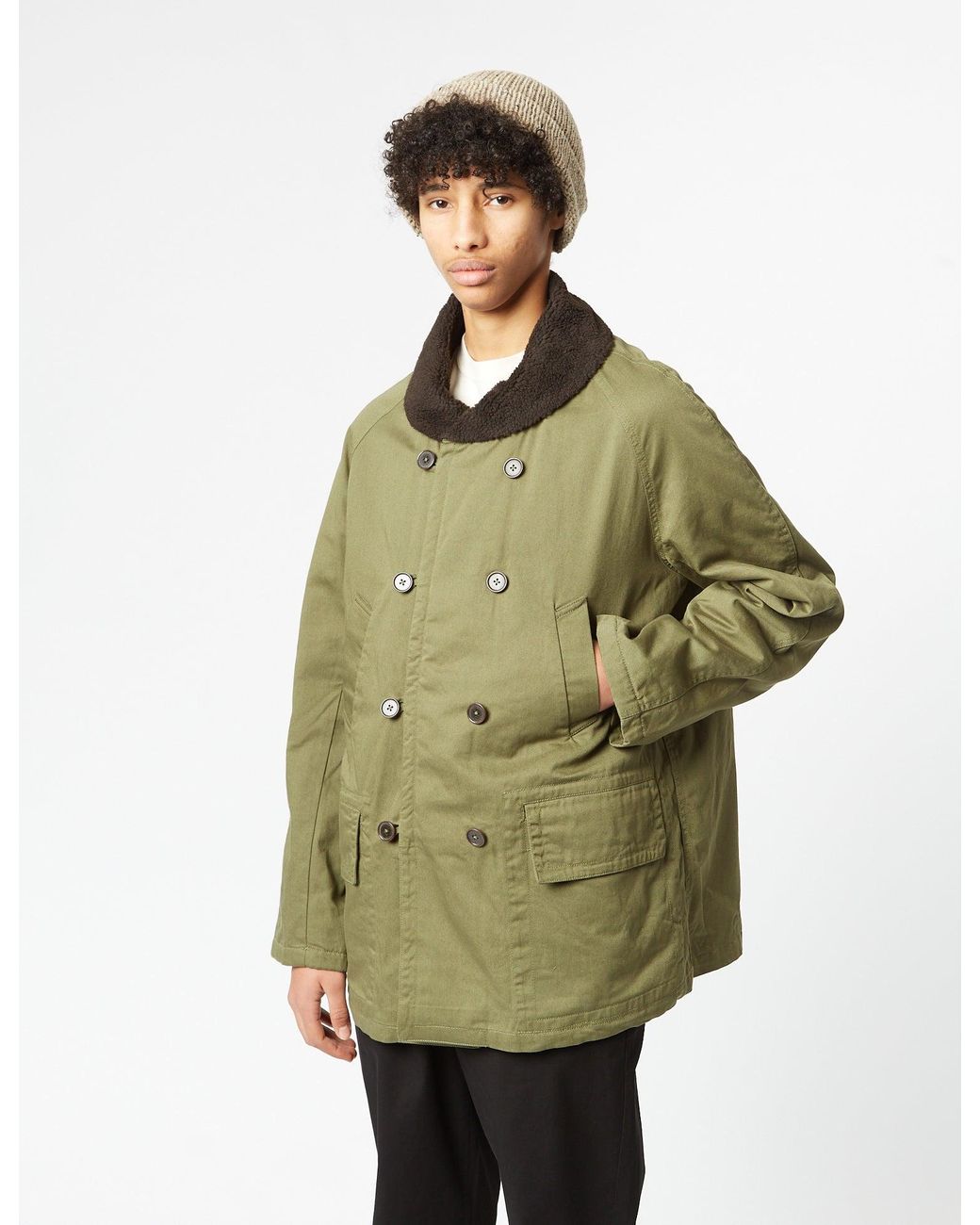 Universal Works Green Reversible Mackinaw Jacket for men