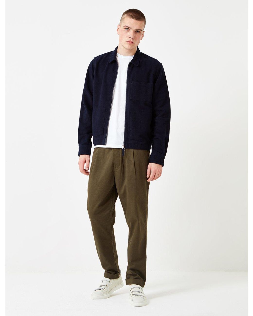 Universal Works Blue Zip Uniform Moleskin Jacket for men