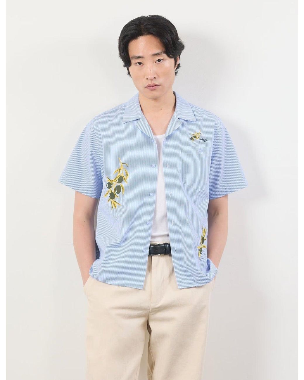 Percival Blue Capri Cuban Shirt Cotton for men