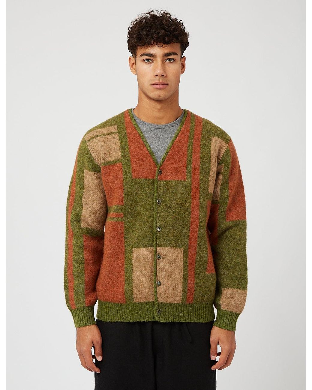 Beams Plus Panel Pattern Shaggy Cardigan in Green for Men | Lyst