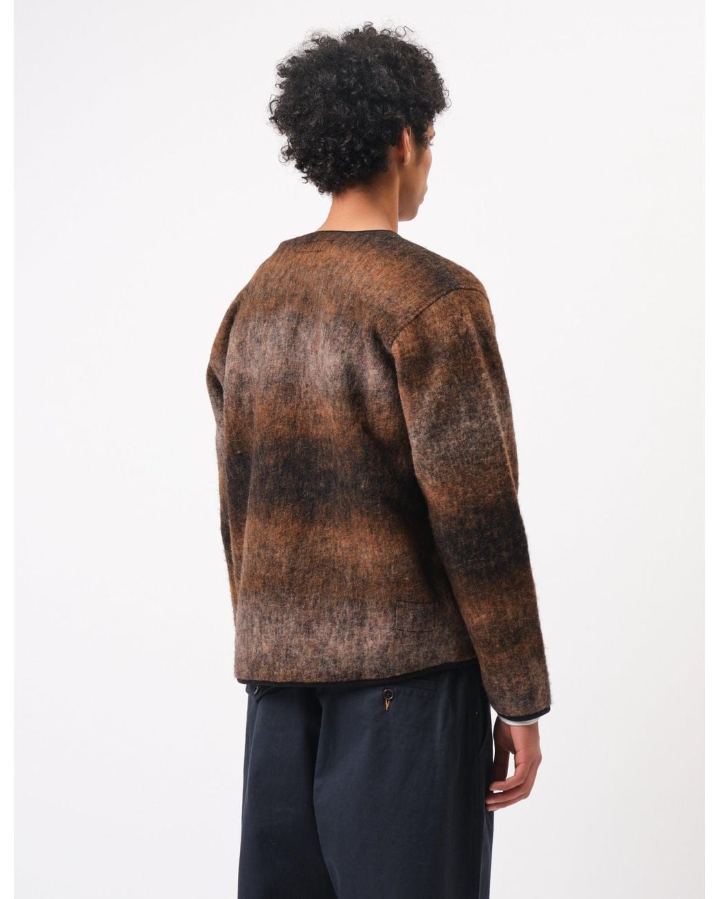 Universal Works Brown Zip Liner Fleece Jacket (Ombre) for men