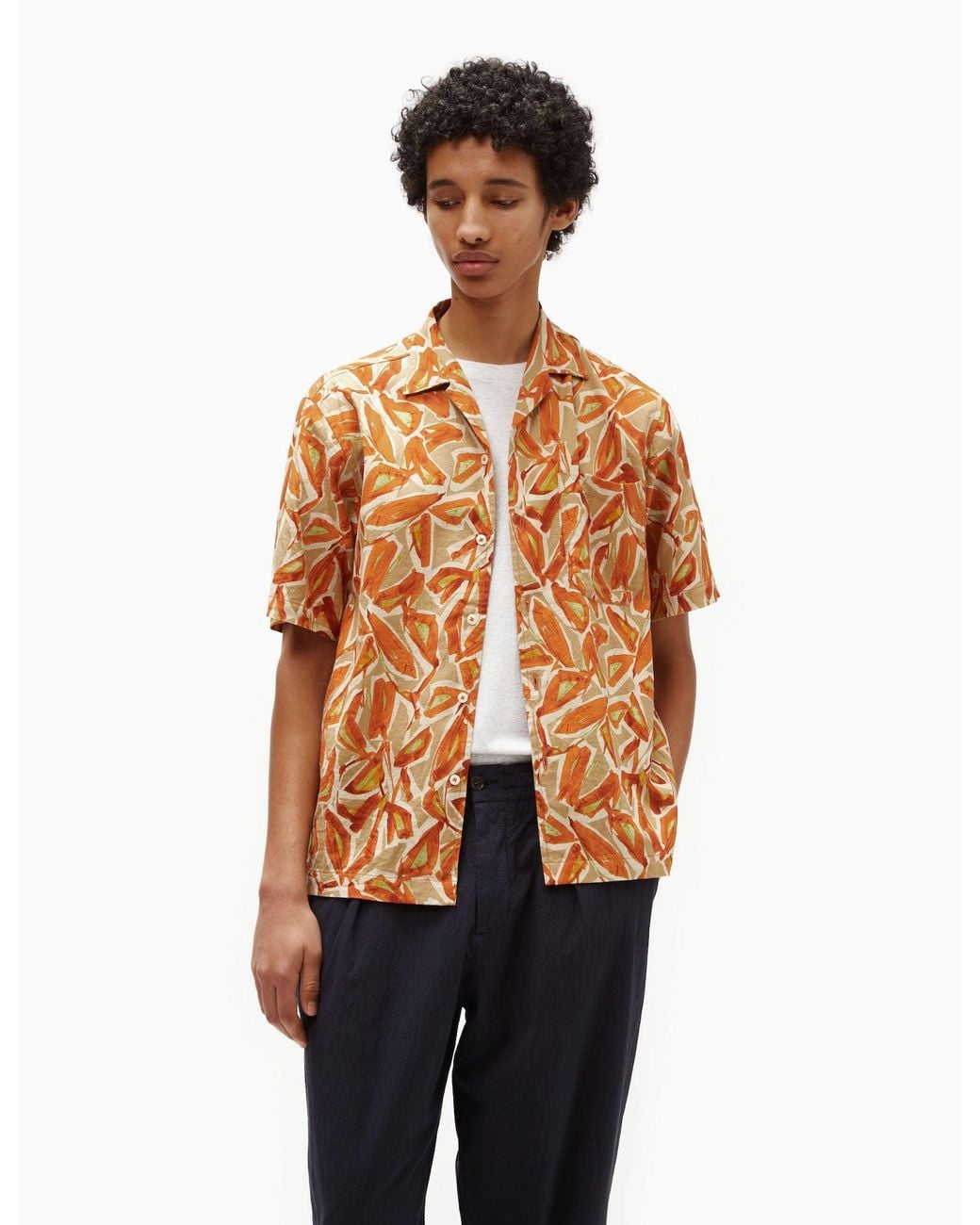 Universal Works Orange Minari Shirt Artist (Linen/Cotton) for men