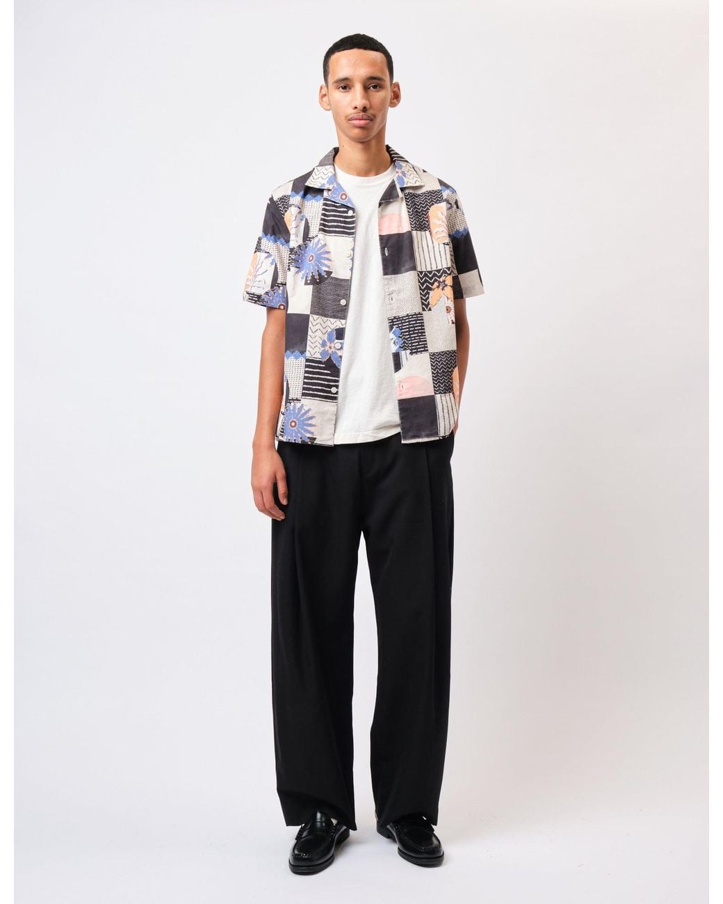 Wax London White Didcot Short Sleeve Shirt (Striped Dobby) for men