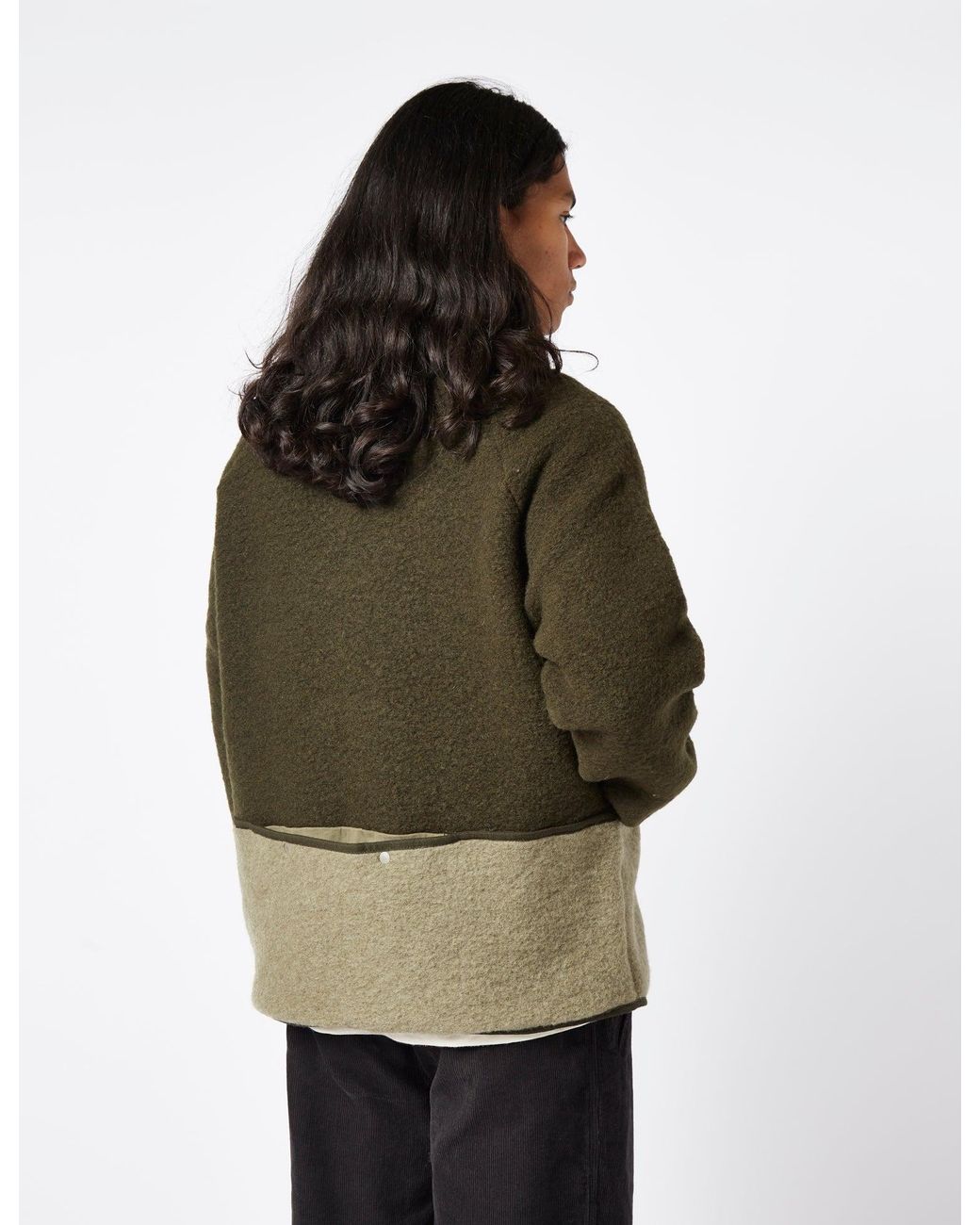 Folk Green Boxy Puzzle Fleece (Wool Mix) for men