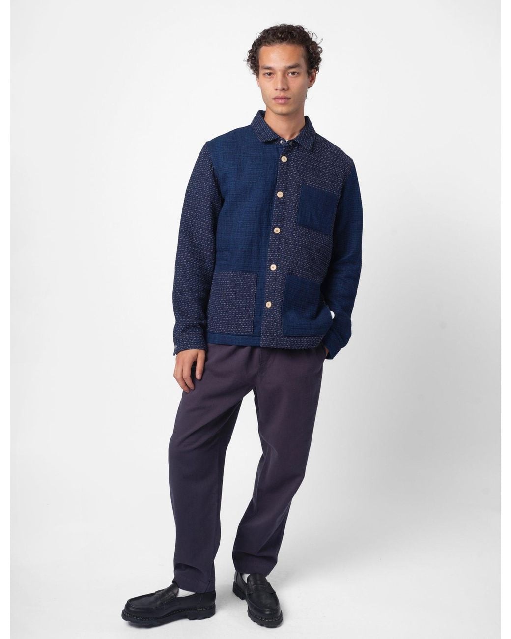Folk Blue Assembly Patchwork Waffle Jacket for men