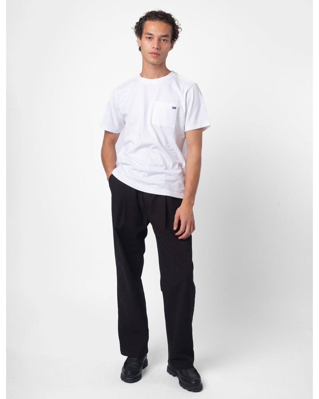 Folk Black Drawcord Loose Ripstop Trouser for men