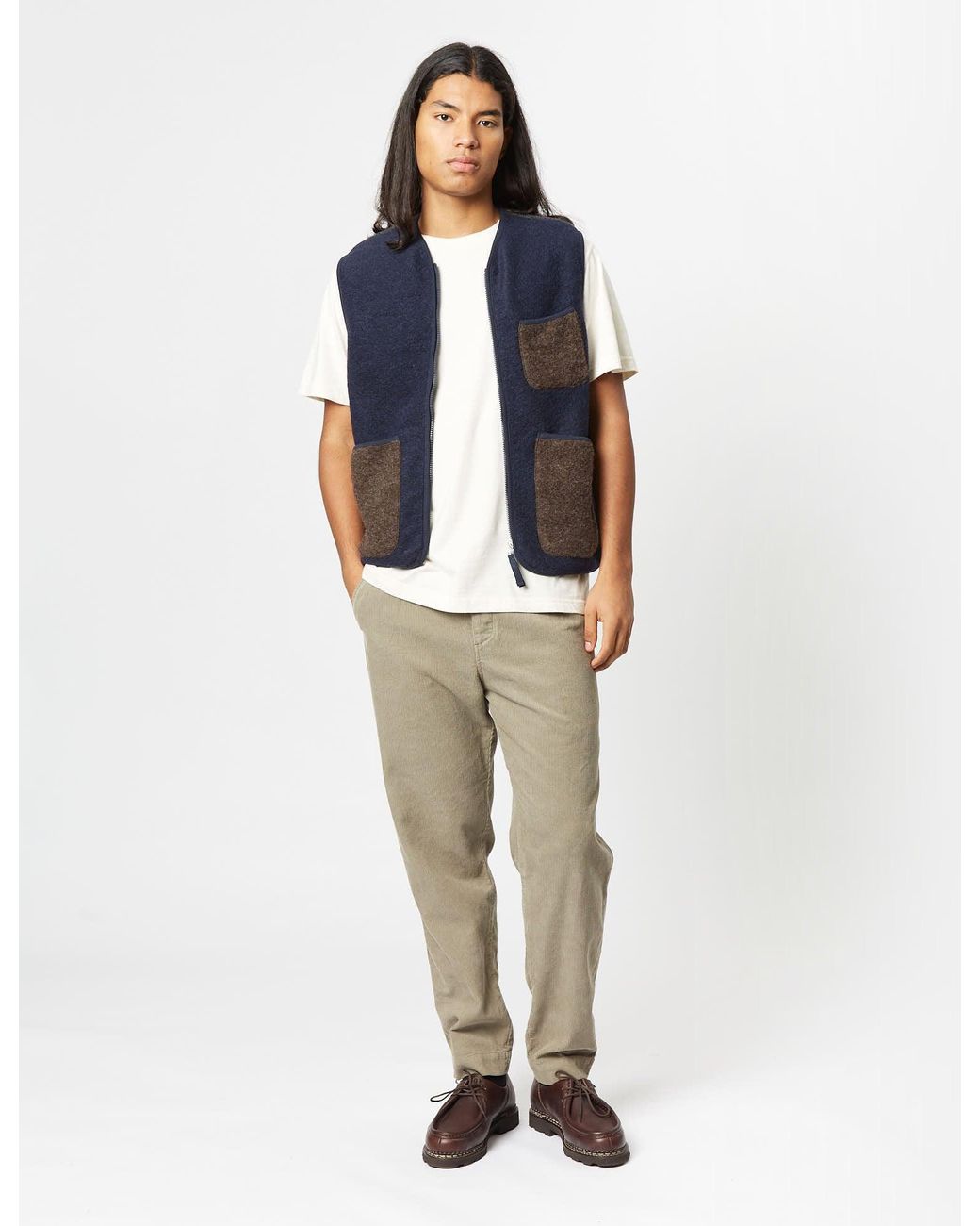 Universal Works Blue Mixed Zip Gilet for men