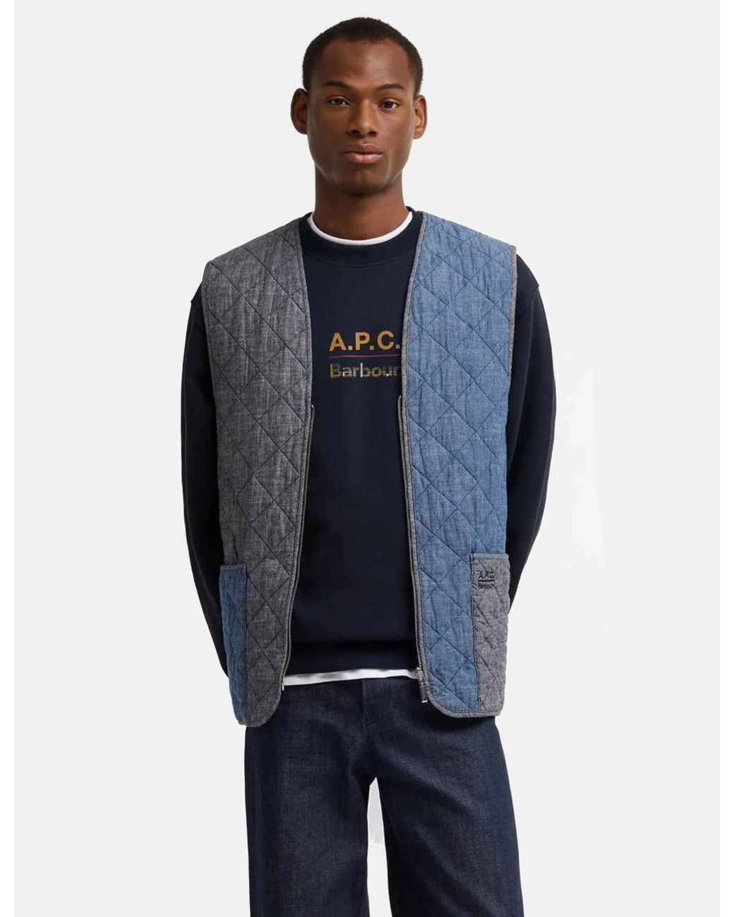 Barbour Blue X A.P.C. Zip Liner Vest for men