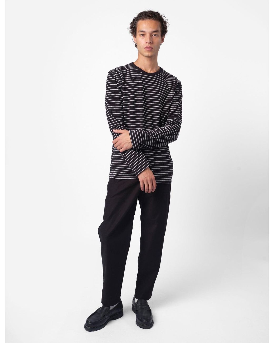 Folk Blue Textured Stripe Long Sleeve T-Shirt for men