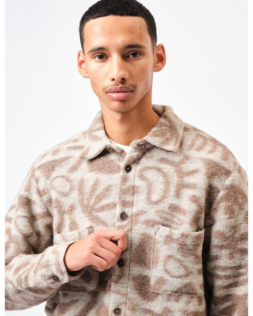 Wax London Natural Whiting Overshirt Squiggle Fleece for men