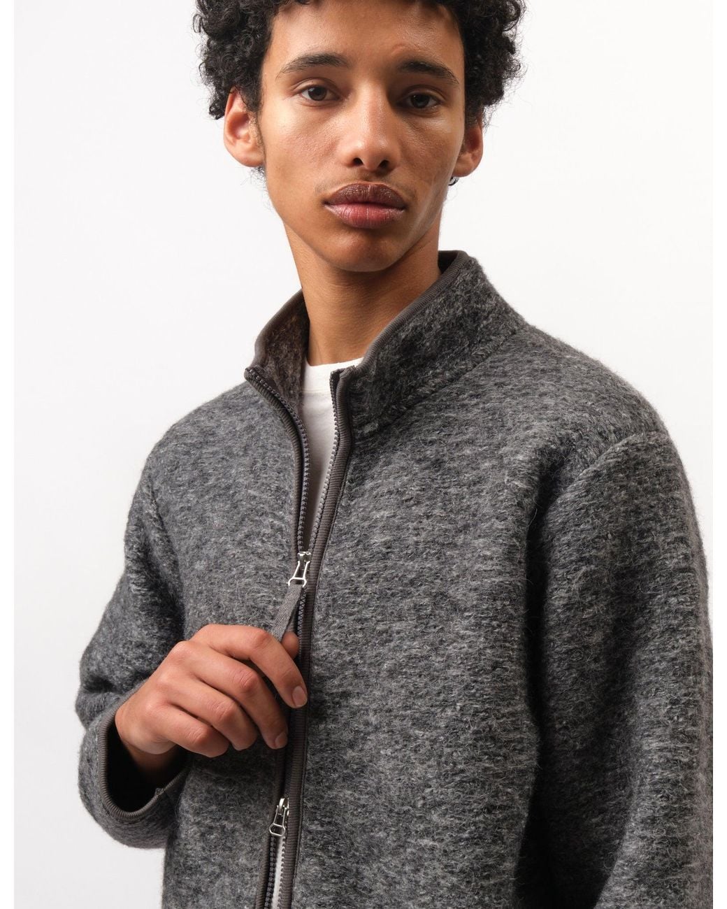 Universal Works Gray Climbing Jacket (Teddy Fleece) for men