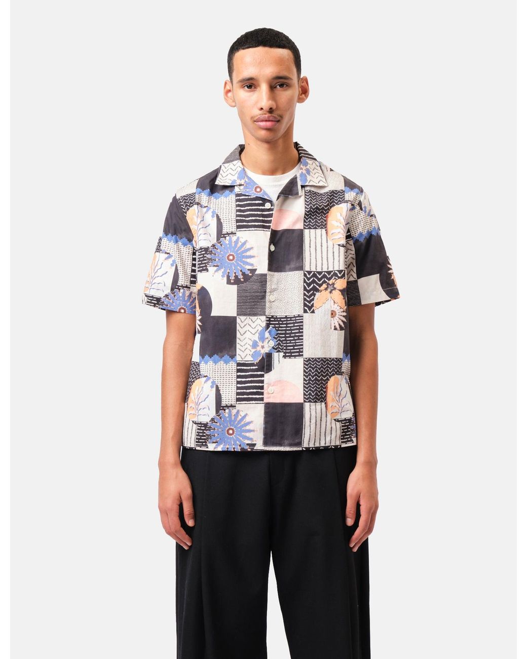 Wax London White Didcot Short Sleeve Shirt (Striped Dobby) for men