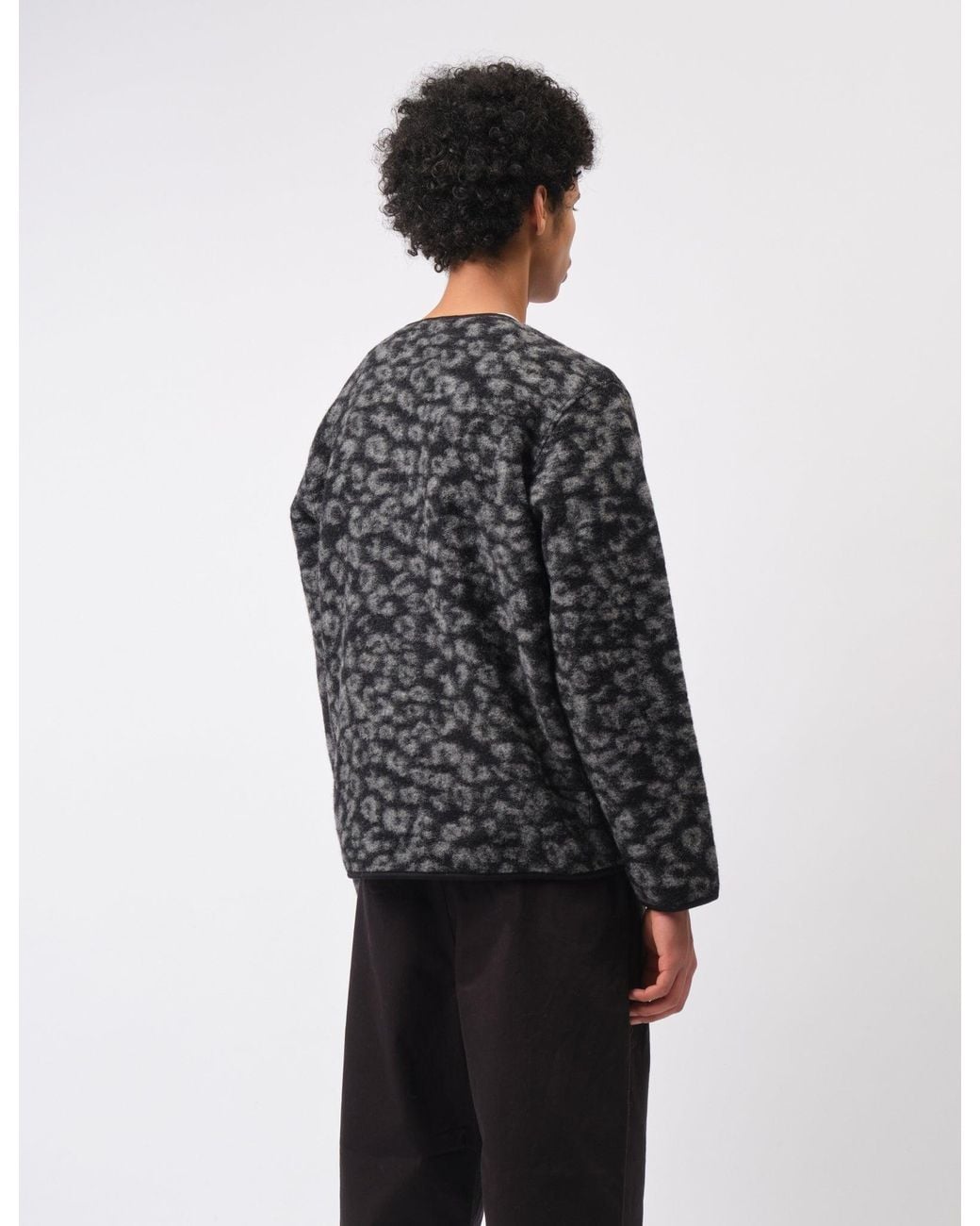 Universal Works Gray Zip Liner Fleece Jacket (Leopard) for men