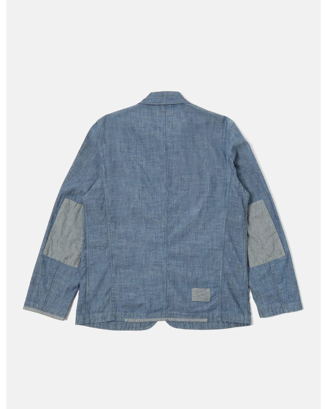 Universal Works Blue Patched Bakers Jacket (Chambray/Hickory) for men