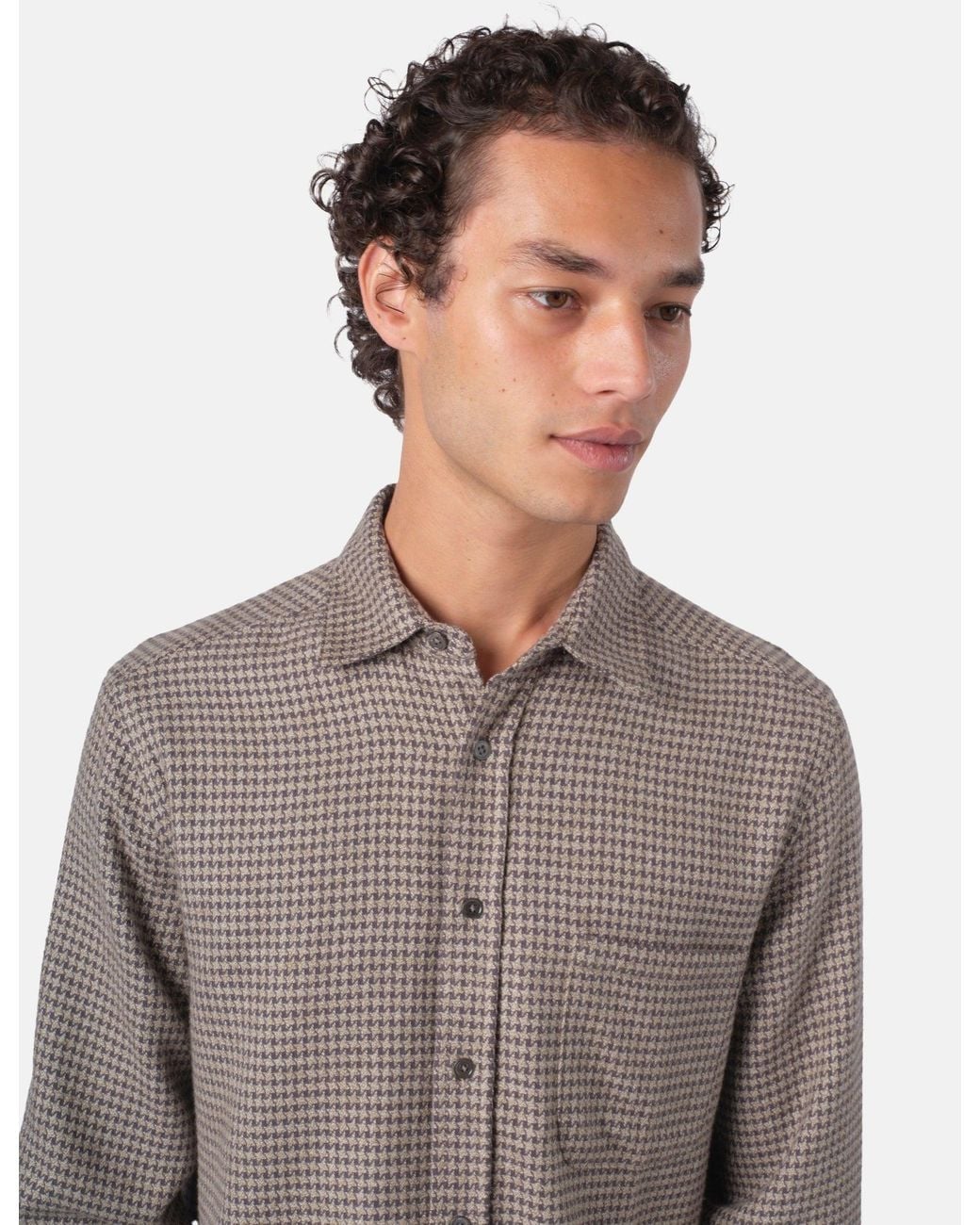 Portuguese Flannel Gray Abstract Pied Poule Shirt for men