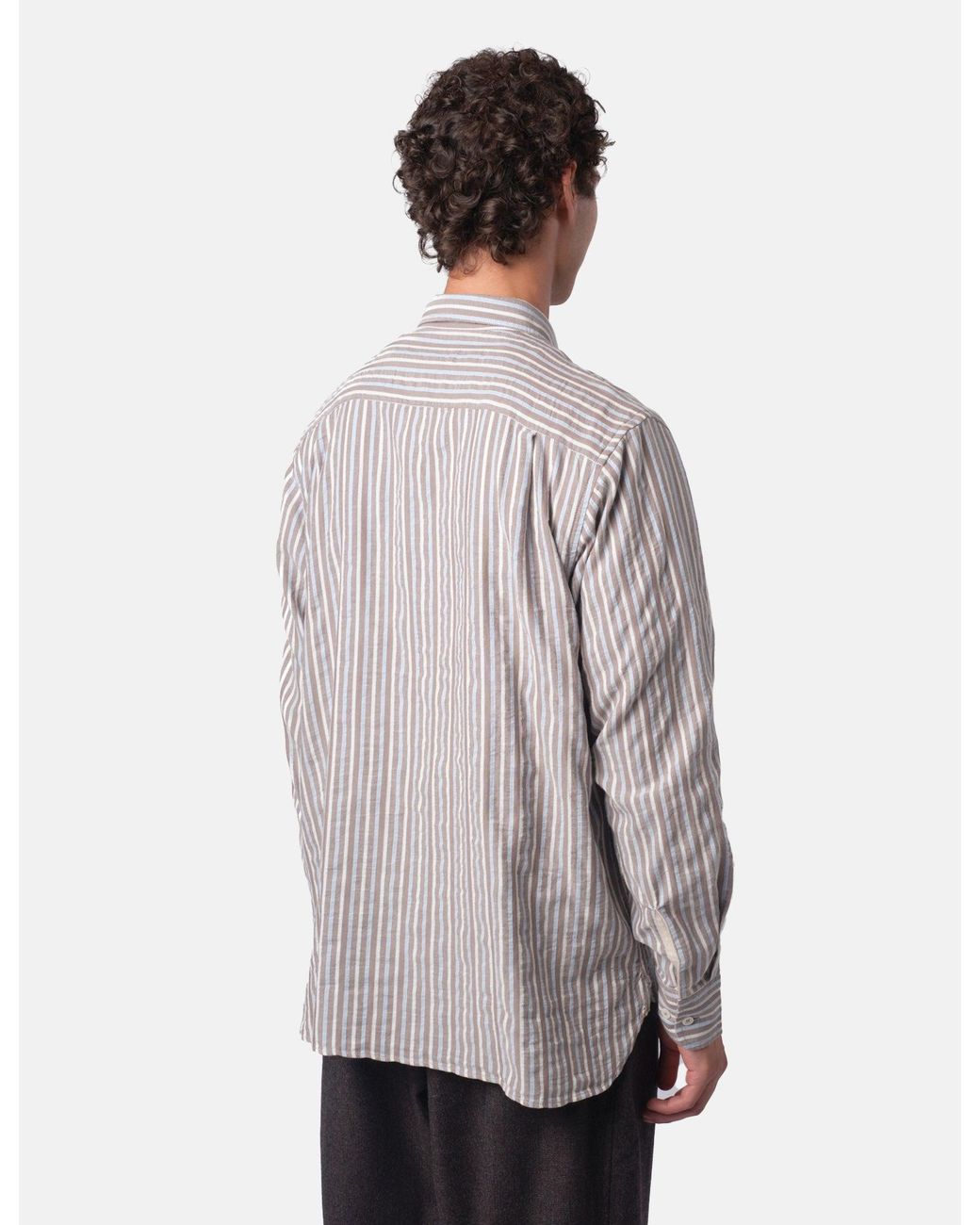Universal Works Gray Station Shirt (Madison Stripe) for men