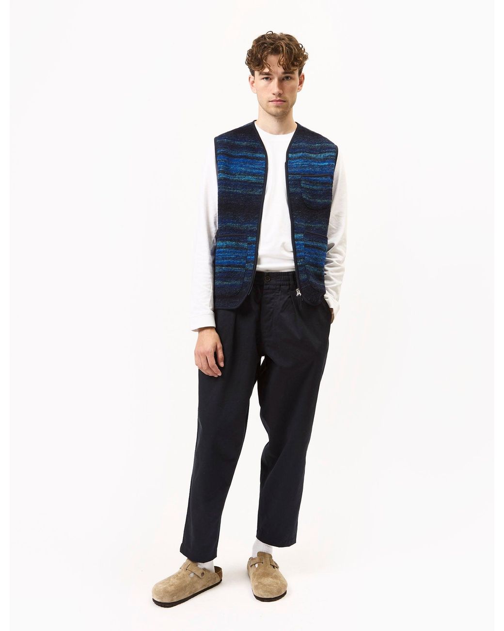 Universal Works Blue Zip Gilet (Mississippi Fleece) for men