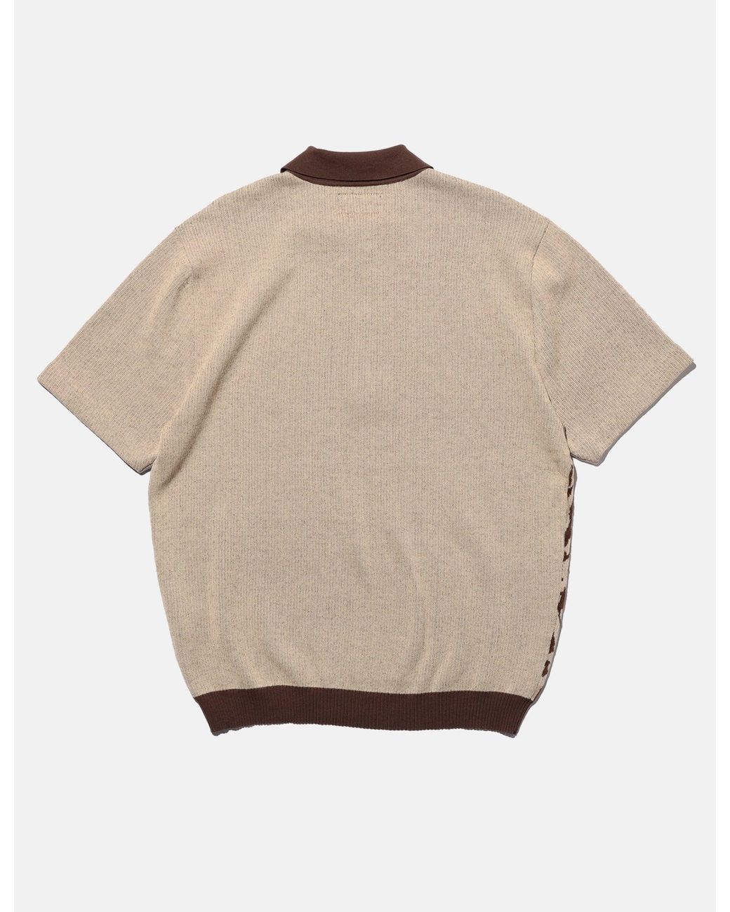 Beams Plus Natural Half Zip Knit Polo (Giraffe Jacquard) for men