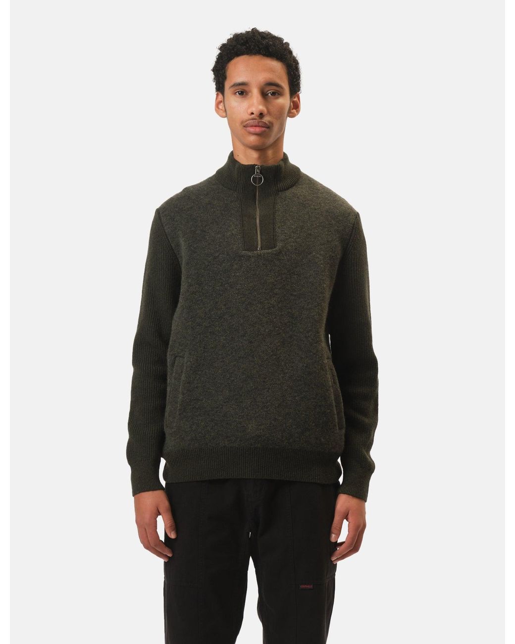 Barbour Green Milburn Half Zip Knitted Jumper for men