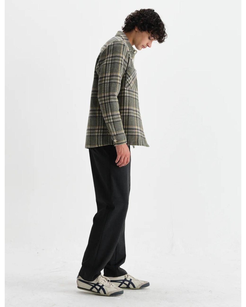 Wax London Gray Whiting Wool Check Overshirt for men