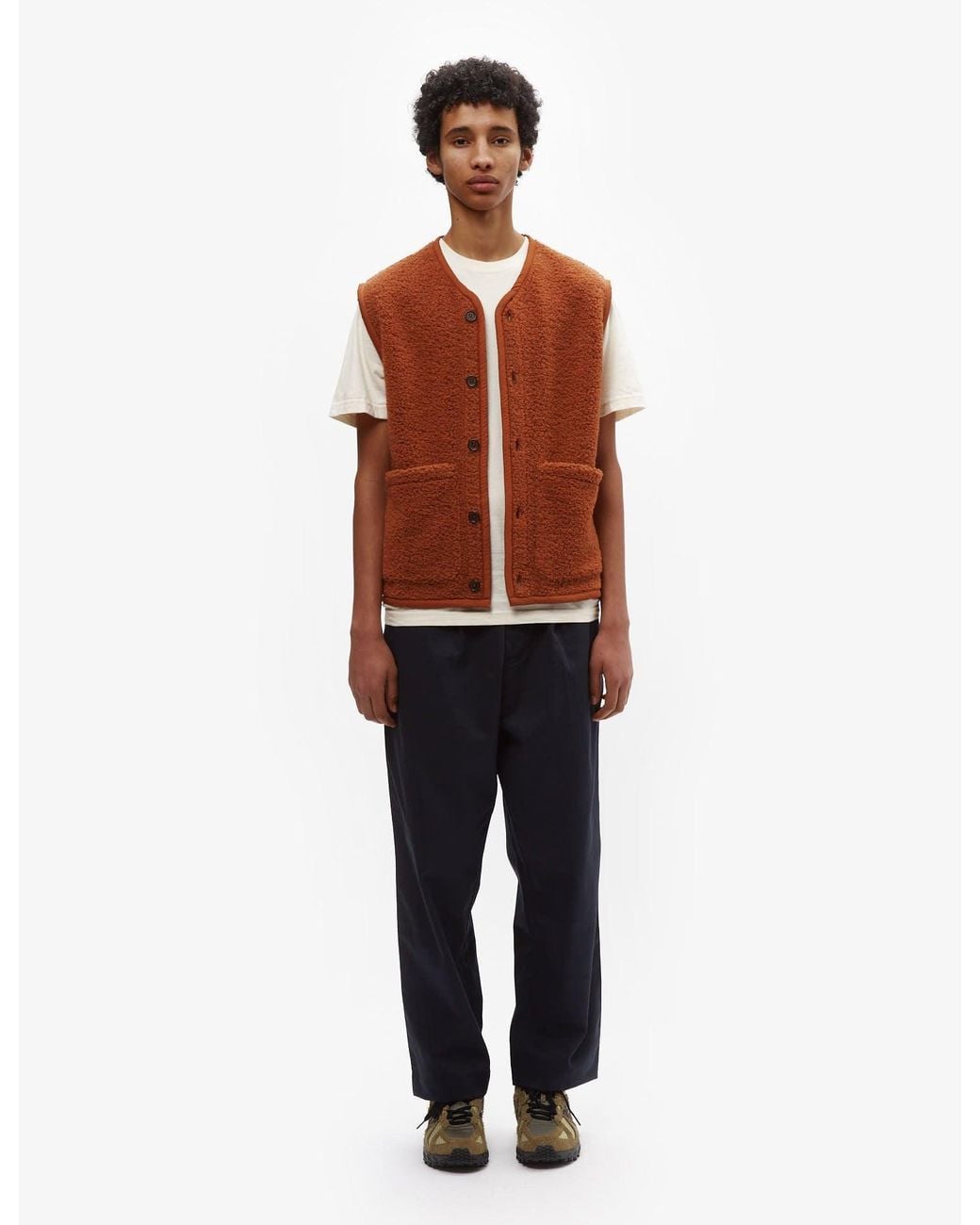Universal Works Red Lancaster Gilet (Alvar Fleece) for men