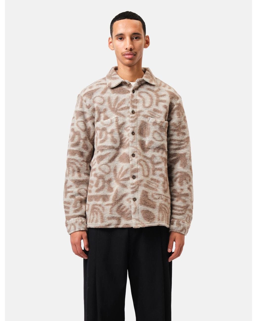 Wax London Natural Whiting Overshirt Squiggle Fleece for men
