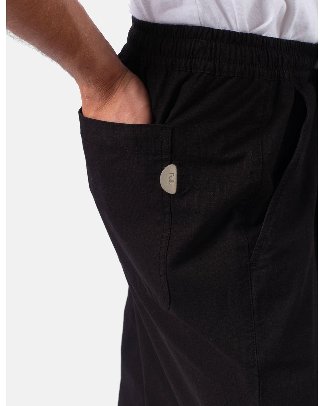 Folk Black Drawcord Loose Ripstop Trouser for men