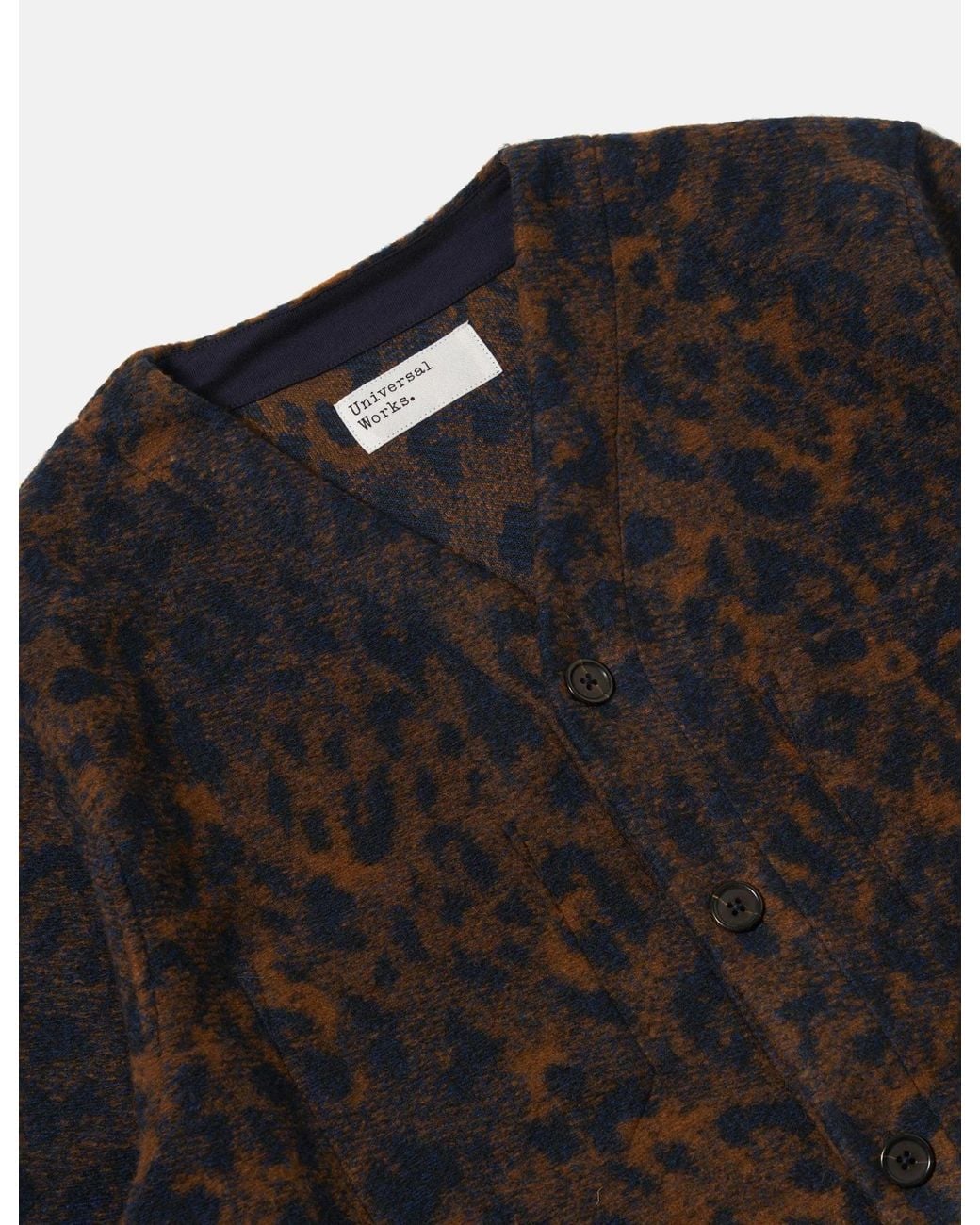 Universal Works Gray Cardigan (Night Leopard) for men