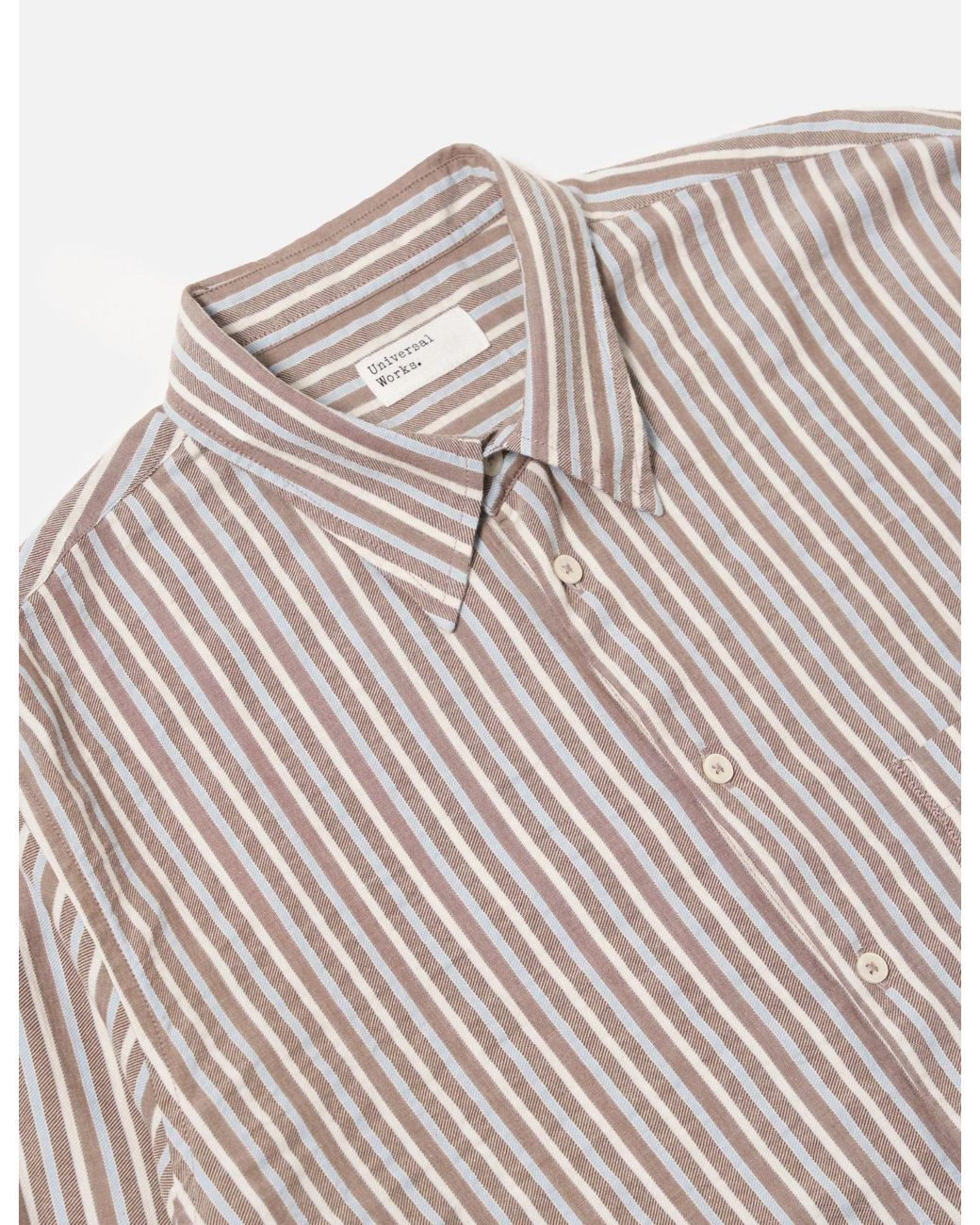 Universal Works Gray Station Shirt (Madison Stripe) for men